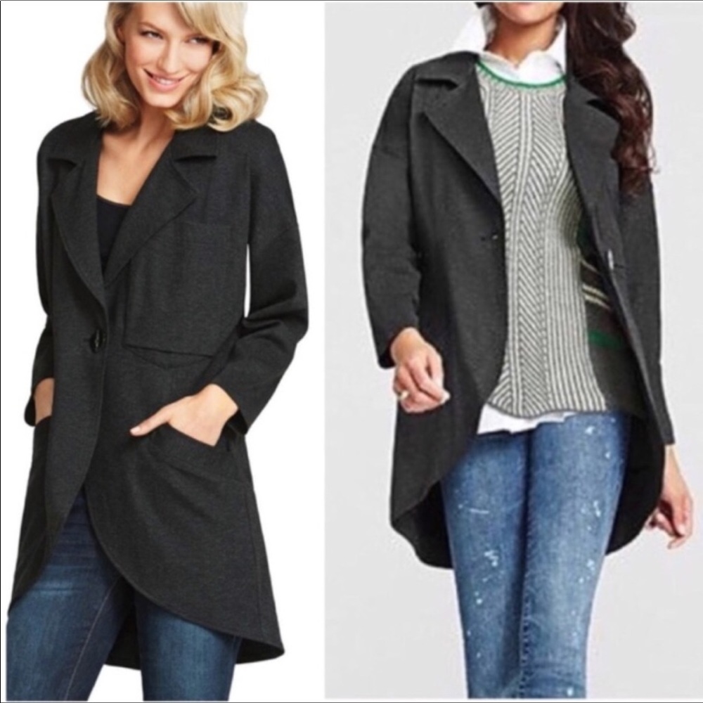 CAbi Dark Charcoal Asymmetrical Wool-Blend Coat